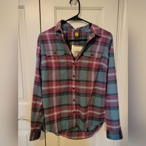 NWT Eddie Bauer Plaid Button-Up Shirt in Pink and Blue
